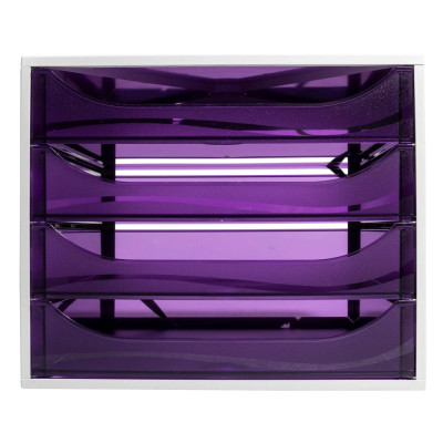ECOBOX 4 tiroirs gris/violet transparent