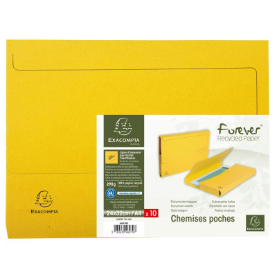 Pt 10 chemises poche FOREVER A4 jaune