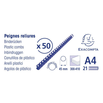 Boite 50 peignes plastique 45mm A4 noir