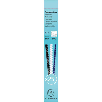 Boite 25 peignes plastique 8mm A4 blanc