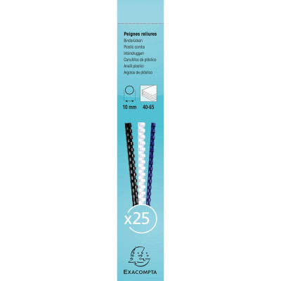 Bte 25 peignes plastique 10mm A4 blanc