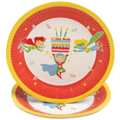10 Assiettes carton rond 23cmSuper héros