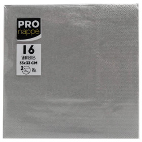 16 Serviettes OUATE 33x33cm Argent