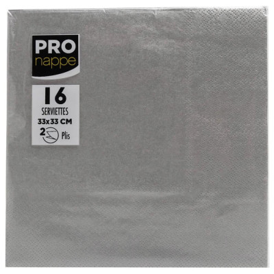 16 Serviettes OUATE 33x33cm Argent