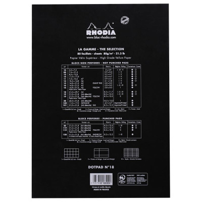 dotPad - bloc agrafé Rhodia BLACK N°18 21x29,7cm dot 80f 80g