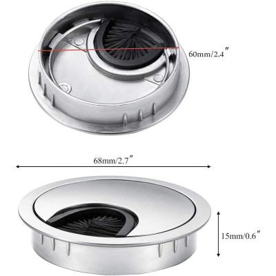 Passe Câbles Bureau Rond Encastrable, Passe Fil 60mm Métal Brossé ARGENT