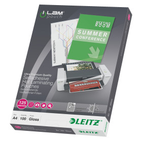 Pochette de plastification autocollantes, A4 125µ Leitz, Lot 100, Transparent