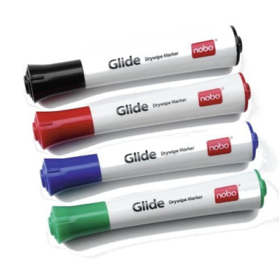 Marqueurs pour tableaux Blancs Glide Nobo , pointe ogive, Assortis, Boite de 4,