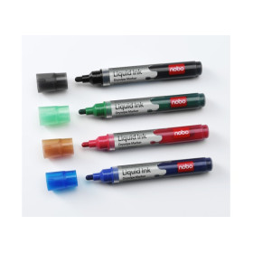 Marqueurs pour tableaux Blancs Liquid Ink, pointe ogive Nobo , blister de 4, Ass