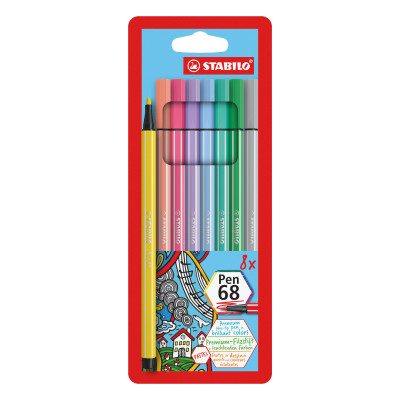 Pochette 8 feutres de coloriage pen 68 col pastel ass 68 8-01