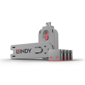 LINDY Bloqueur de port USB C, 4 pièces + clé, Rose