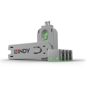 LINDY Bloqueur de port USB C, 4 pièces + clé, Vert