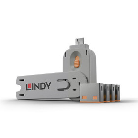 LINDY Bloqueur de port USB C, 4 pièces + clé, Orange
