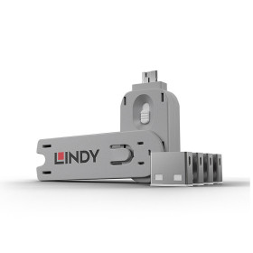 LINDY Bloqueur de port USB C, 4 pièces + clé, Blanc