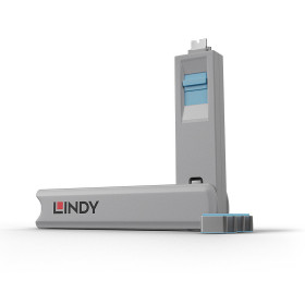 LINDY Bloqueur de port USB C, 4 pièces + clé, Bleu