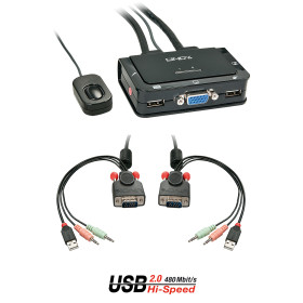 LINDY Switch KVM 2 Ports VGA, USB 2.0 & Audio, Câbles Intégrés