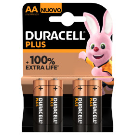 DURACELL Piles alcalines AA Plus 100%, 1,5V LR6 MN1500, lot de 4 piles