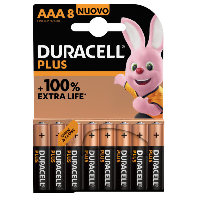 Pack de  8 piles Duracell Alkaline Plus Extra Life LR03 Micro AAA