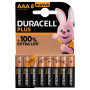 Pack de  8 piles Duracell Alkaline Plus Extra Life LR03 Micro AAA
