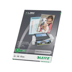 Pochette de plastification UDT A3, 80µ, Leitz, Lot 100, Transparent
