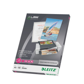 Pochette de plastification UDT A3, 125µ, Leitz, Lot 100, Transparent