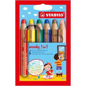 Stabilo paquet de 6 crayons multi-talents woody 3 en 1