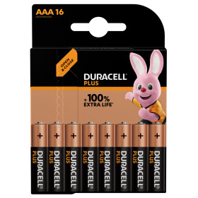 Pack de 16 piles Duracell Alkaline Plus Extra Life LR03 Micro AAA