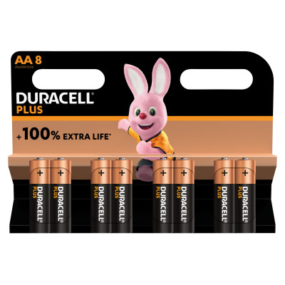 Pack de 8 piles Duracell Alkaline Plus Extra Life LR06 Mignon AA