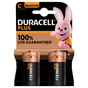 Pack de 2 piles Battery Duracell Alkaline Plus Extra Life MN1400 LR14 Baby C