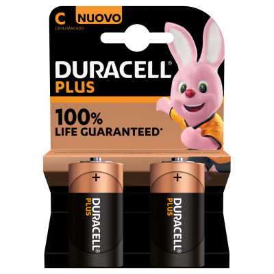 Pack de 2 piles Battery Duracell Alkaline Plus Extra Life MN1400 LR14 Baby C