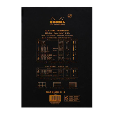 Bloc agrafé rhodia black n°18 21x29,7cm 80f q.5x5 80g