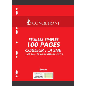 Feuilles simples conquerant 7 perforees 210x297 film 100p 80g seyes jaune