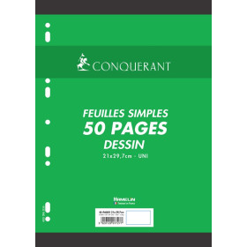 Feuilles simples conquerant 7 perforees 210x297 film 50p 120g uni dessin