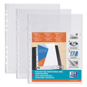10 pochette perf oxford sm3 sach a4 pvc100lis incolore