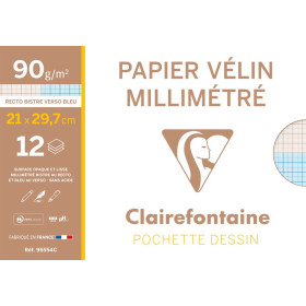 Pochette papier vélin millimétré a4 12f 90g bleu/bistre