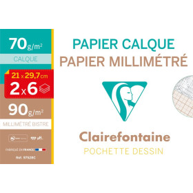 Pochette papier vélin millimétré + calque a4 2x6f 90g