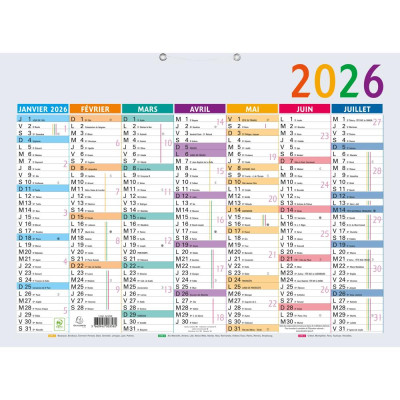 Calendrier Multicolore 55 x 40,5 cm Semestriel 2026 - Multicolore