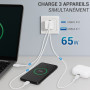 Chargeur secteur rapide 65W triple USB USB-A et 2 x USB-C