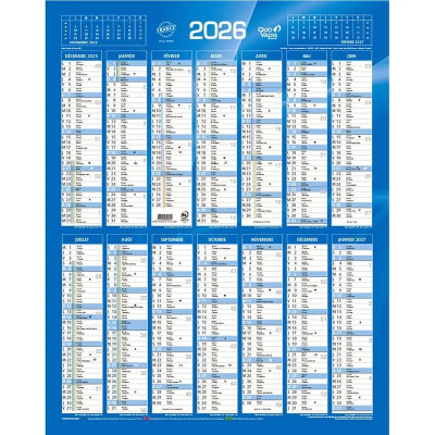 Quo Vadis - Calendrier mural - 2026 - Français - Classic - 14 mois de décembre à