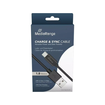 MEDIARANGE CHARGE AND DATA CABLE 1,8m MRCS182 USB 3.0 typ C black