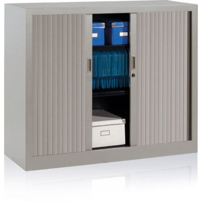 Armoire à rideaux H. 100 x L. 120 x P. 43 cm - corps gris - rideaux gris