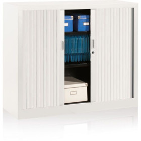 Armoire à rideaux H. 100 x L. 120 x P. 43 cm - corps blanc - rideaux blanc