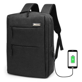 Sac à Dos Urbain 15,6 Pouces Polyester Oxford Rectangulaire Multipoches USB Noir