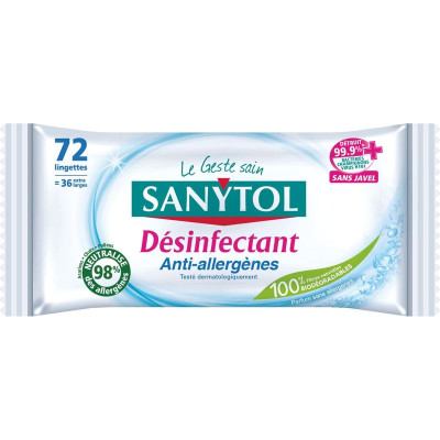 Lingettes multi-usages désinfectantes anti-allergènes SANYTOL, 72 lingettes