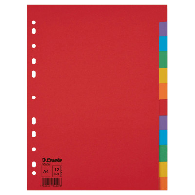 Intercalaire carton, a4, 12 touches esselte, multicolore