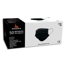 Boîte de 50 masques chirurgicaux auriol noirs 3 plis type iir. fabriqué en franc