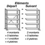 Rayonnage galva element depart h2000 l1000  p400 4 pieds + croix + 5 niveaux éta