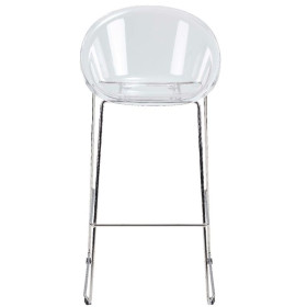 Tabouret haut noa assise polycarbonate transparent piet fil chrome