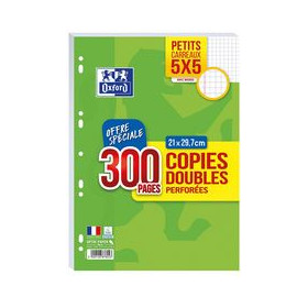 OxfordCopies doubles perforées, A4, quadrillé 5x5 avec marge 300 pages
