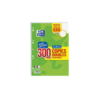 OxfordCopies doubles perforées, A4, quadrillé 5x5 avec marge 300 pages